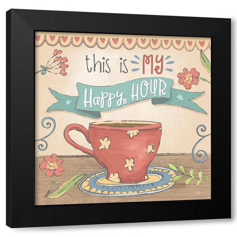 Coffee Happy Hour Black Modern Wood Framed Art Print by Mollie B.
