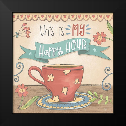 Coffee Happy Hour Black Modern Wood Framed Art Print by Mollie B.