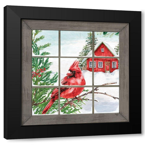 Cardinal in the Window Black Modern Wood Framed Art Print by Mollie B.