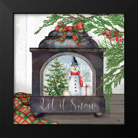 Let It Snow Snowglobe Black Modern Wood Framed Art Print by Mollie B.