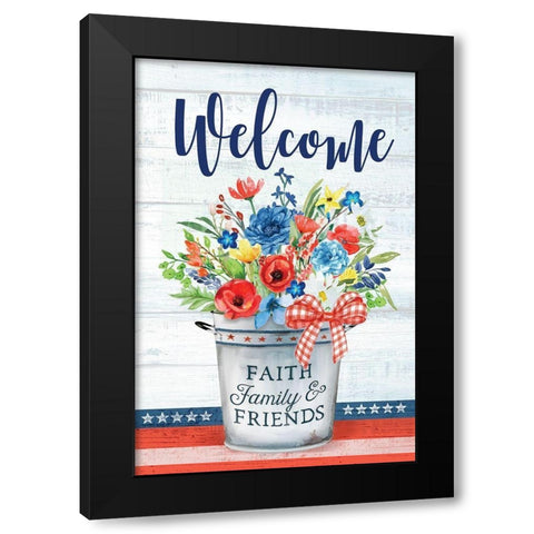Patriotic Flowers Black Modern Wood Framed Art Print by Mollie B.