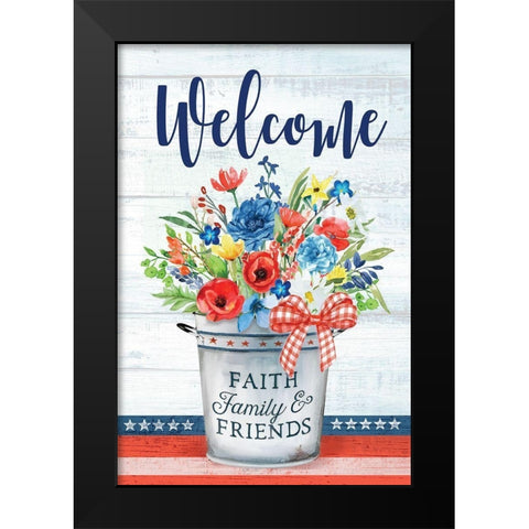 Patriotic Flowers Black Modern Wood Framed Art Print by Mollie B.