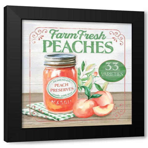 Farm Fresh Peaches Black Modern Wood Framed Art Print by Mollie B.