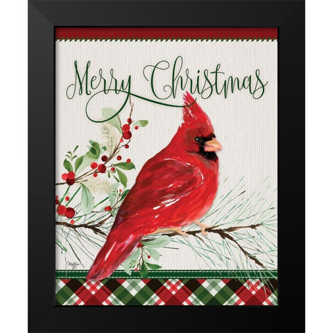 Merry Christmas Cardinal Black Modern Wood Framed Art Print by Mollie B.