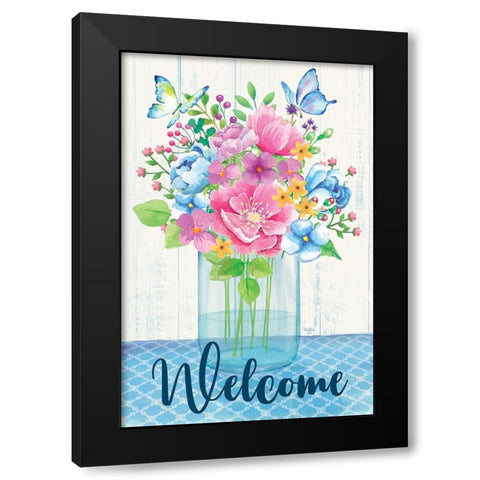 Welcome Spring Flowers Black Modern Wood Framed Art Print by Mollie B.