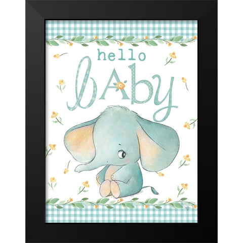 Hello Baby Elephant Blue Black Modern Wood Framed Art Print by Mollie B.
