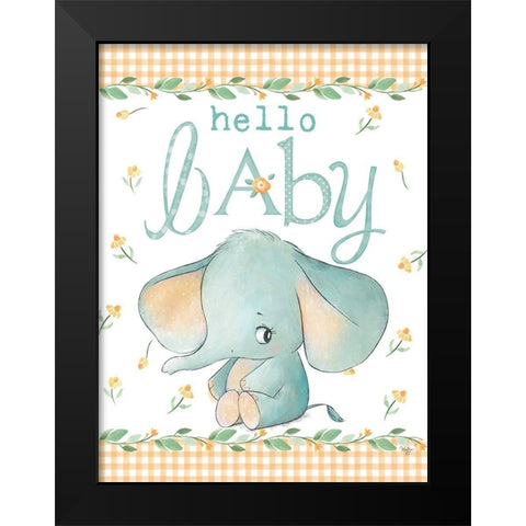 Hello Baby Elephant Yellow Black Modern Wood Framed Art Print by Mollie B.