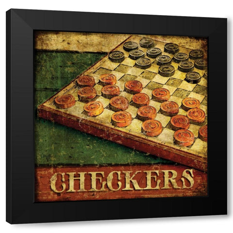 Checkers Black Modern Wood Framed Art Print with Double Matting by Mollie B.