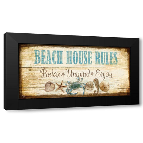 Beach House Rules Black Modern Wood Framed Art Print with Double Matting by Mollie B.