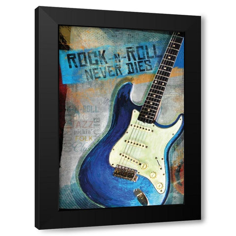 Rock-n-Roll Never Dies Black Modern Wood Framed Art Print with Double Matting by Mollie B.