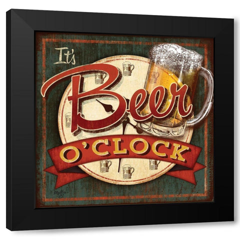 Beer Oclock Black Modern Wood Framed Art Print by Mollie B.