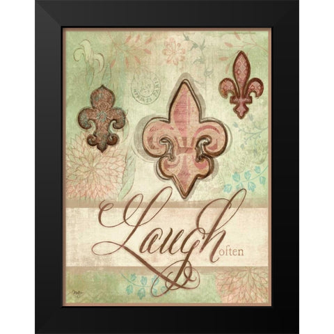 Laugh Often Black Modern Wood Framed Art Print by Mollie B.