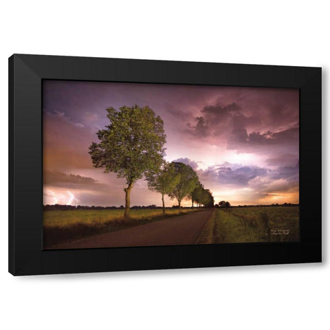Trees and Lightning Black Modern Wood Framed Art Print with Double Matting by Podt, Martin