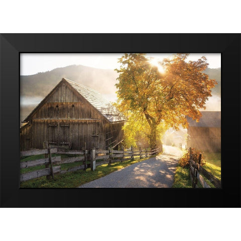 Autumn Road Black Modern Wood Framed Art Print by Podt, Martin