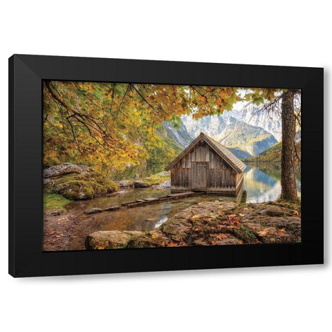 The Boathouse Black Modern Wood Framed Art Print with Double Matting by Podt, Martin