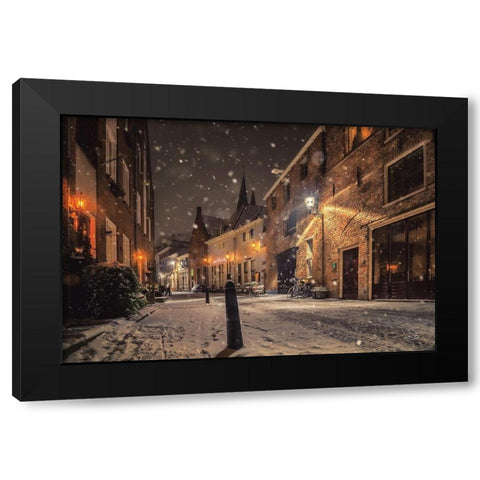 Nighttime City Street 3 Black Modern Wood Framed Art Print by Podt, Martin