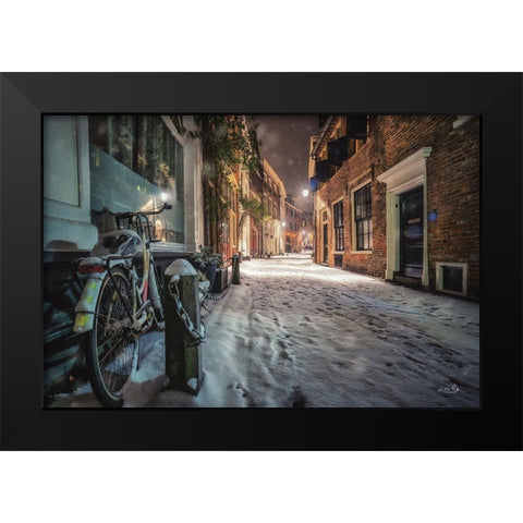 Winter Nighttime Street 1 Black Modern Wood Framed Art Print by Podt, Martin