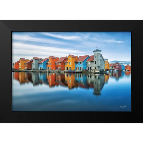 Reitdiephaven Reflections Black Modern Wood Framed Art Print by Podt, Martin