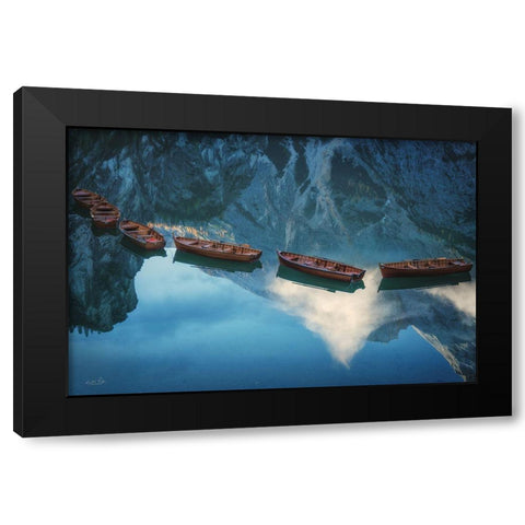 Boats of Braies II Black Modern Wood Framed Art Print with Double Matting by Podt, Martin