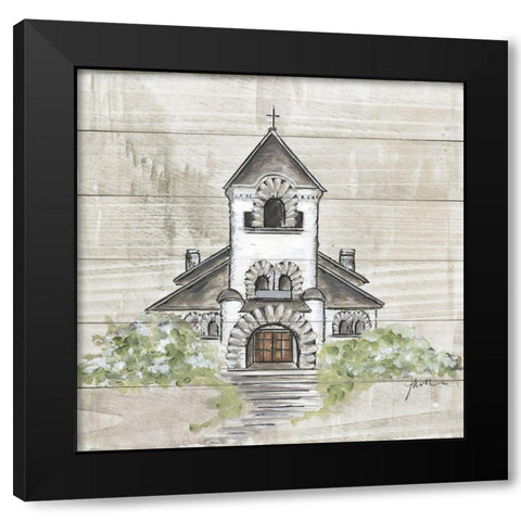 Hometown Church Black Modern Wood Framed Art Print by Norkus, Julie