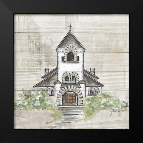 Hometown Church Black Modern Wood Framed Art Print by Norkus, Julie