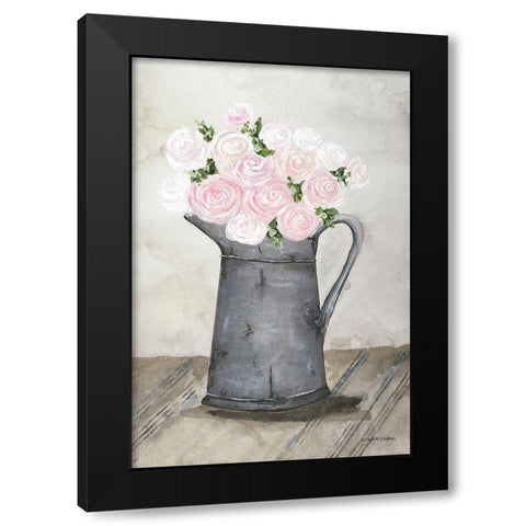 Galvanized Pitcher of Ranunculus Black Modern Wood Framed Art Print by Norkus, Julie