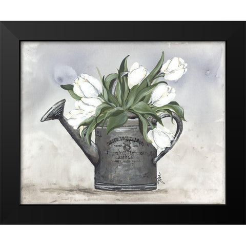 Watering Can Tulips Black Modern Wood Framed Art Print by Norkus, Julie