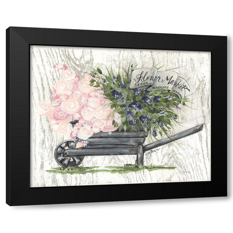 Flower Market Wheelbarrow Black Modern Wood Framed Art Print with Double Matting by Norkus, Julie