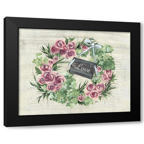 Hydrangea Wreath Green And Pink Black Modern Wood Framed Art Print by Norkus, Julie