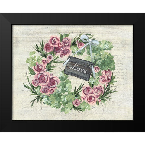 Hydrangea Wreath Green And Pink Black Modern Wood Framed Art Print by Norkus, Julie