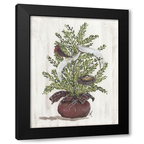 Burlap Tree with Birdie And Nest Black Modern Wood Framed Art Print by Norkus, Julie