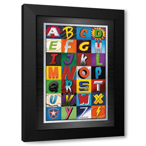 Superhero Alphabet Black Modern Wood Framed Art Print by Rader, Lauren