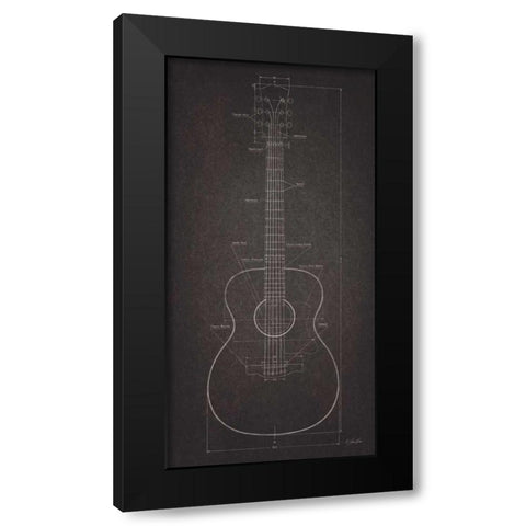 Acoustic Guitar Blueprint Black Modern Wood Framed Art Print by Rader, Lauren