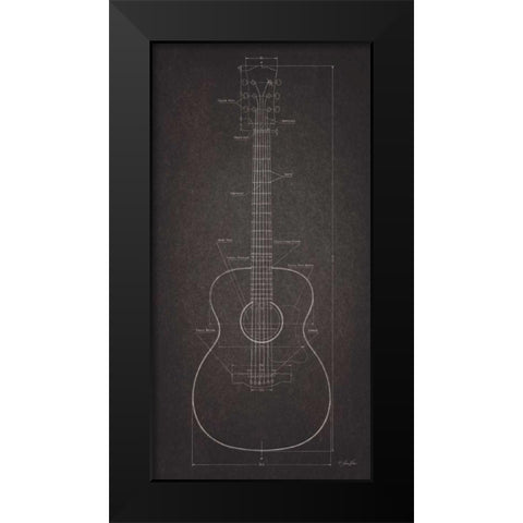 Acoustic Guitar Blueprint Black Modern Wood Framed Art Print by Rader, Lauren