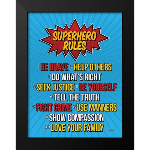 Superhero Rules Black Modern Wood Framed Art Print by Rader, Lauren