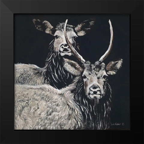Two Woodland Deer Black Modern Wood Framed Art Print by Redman, Suzi