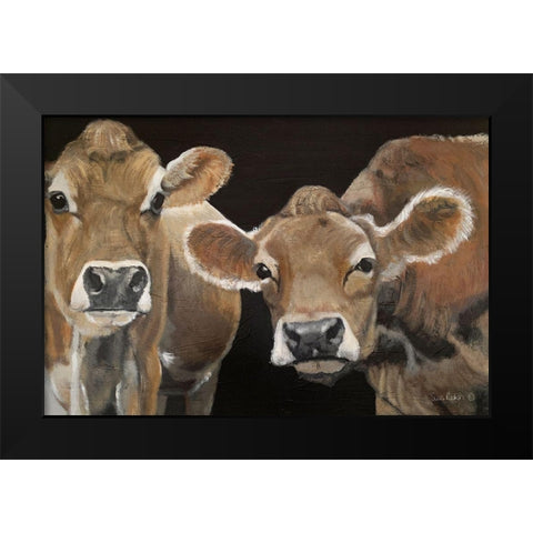 Hello There Cows Black Modern Wood Framed Art Print by Redman, Suzi