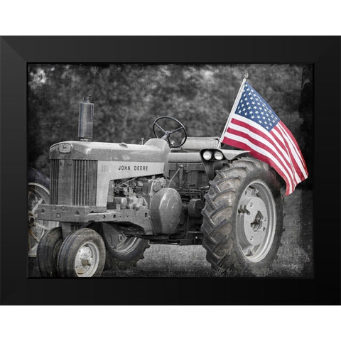 Tractor with American Flag Black Modern Wood Framed Art Print by Rigsby, Jennifer