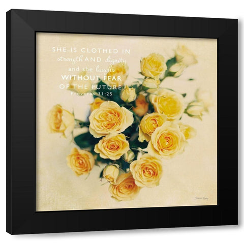 She is Clothed in Strength Black Modern Wood Framed Art Print with Double Matting by Rigsby, Jennifer