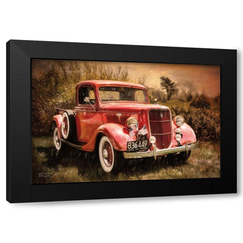 Little Red Truck Black Modern Wood Framed Art Print with Double Matting by Vieira, Robin-Lee