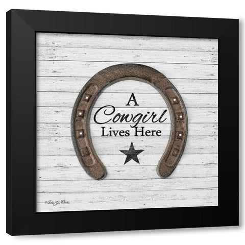 A Cowgirl Lives Here Black Modern Wood Framed Art Print with Double Matting by Vieira, Robin-Lee