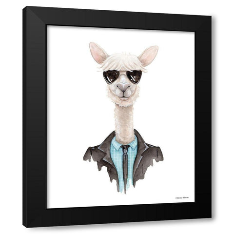 Alpaca in Aviators Black Modern Wood Framed Art Print with Double Matting by Nieman, Rachel