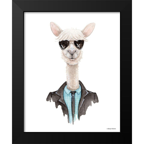 Alpaca in Aviators Black Modern Wood Framed Art Print by Nieman, Rachel
