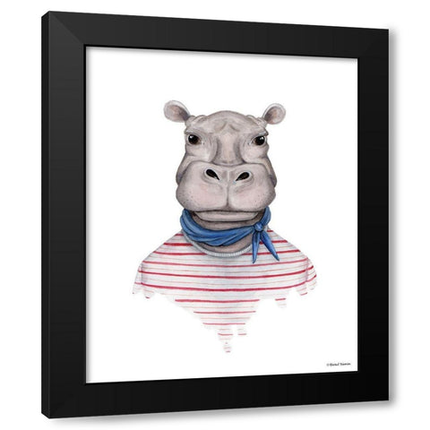 Hippo in Handkerchief Black Modern Wood Framed Art Print by Nieman, Rachel