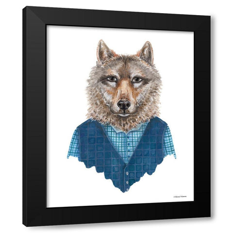 Wolf in Waistcoat Black Modern Wood Framed Art Print with Double Matting by Nieman, Rachel