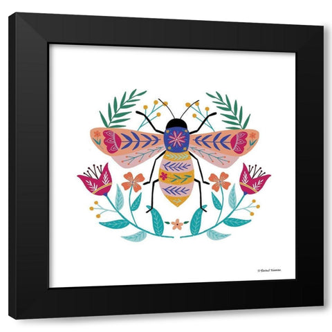 Folk Art Bee     Black Modern Wood Framed Art Print with Double Matting by Nieman, Rachel