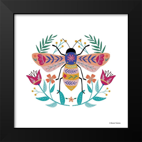 Folk Art Bee     Black Modern Wood Framed Art Print by Nieman, Rachel