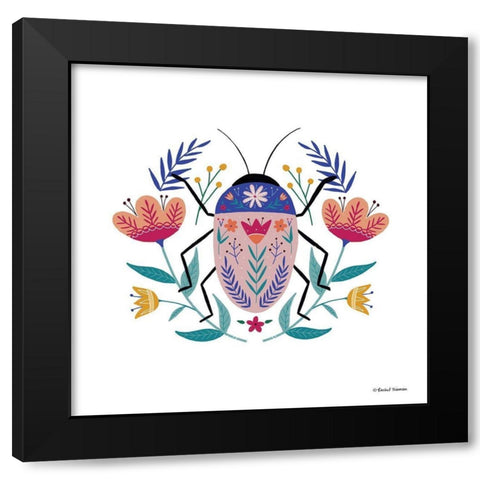 Folk Art Beetle    Black Modern Wood Framed Art Print with Double Matting by Nieman, Rachel