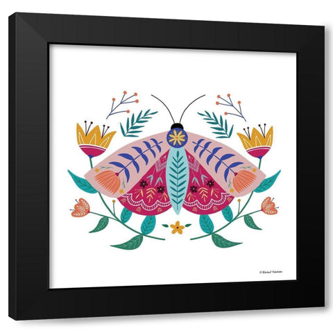 Folk Art Moth    Black Modern Wood Framed Art Print by Nieman, Rachel