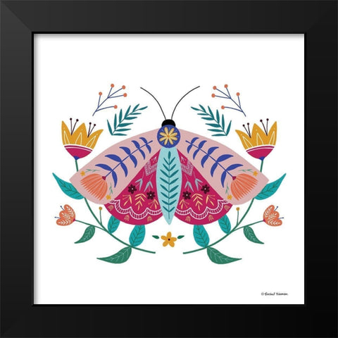 Folk Art Moth    Black Modern Wood Framed Art Print by Nieman, Rachel